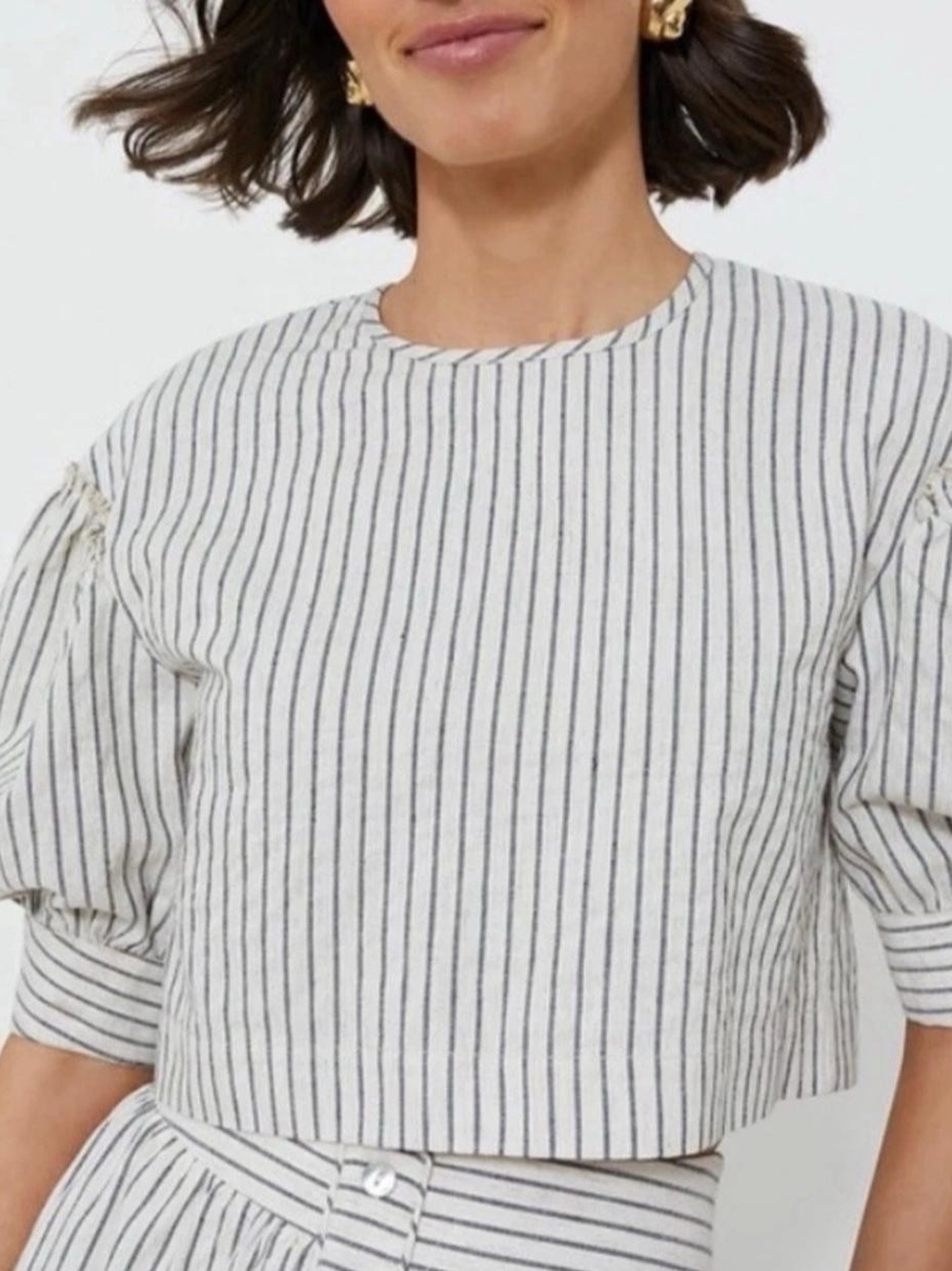 Tuckernuck Blue Linen Stripe Edie Cropped Top NWT